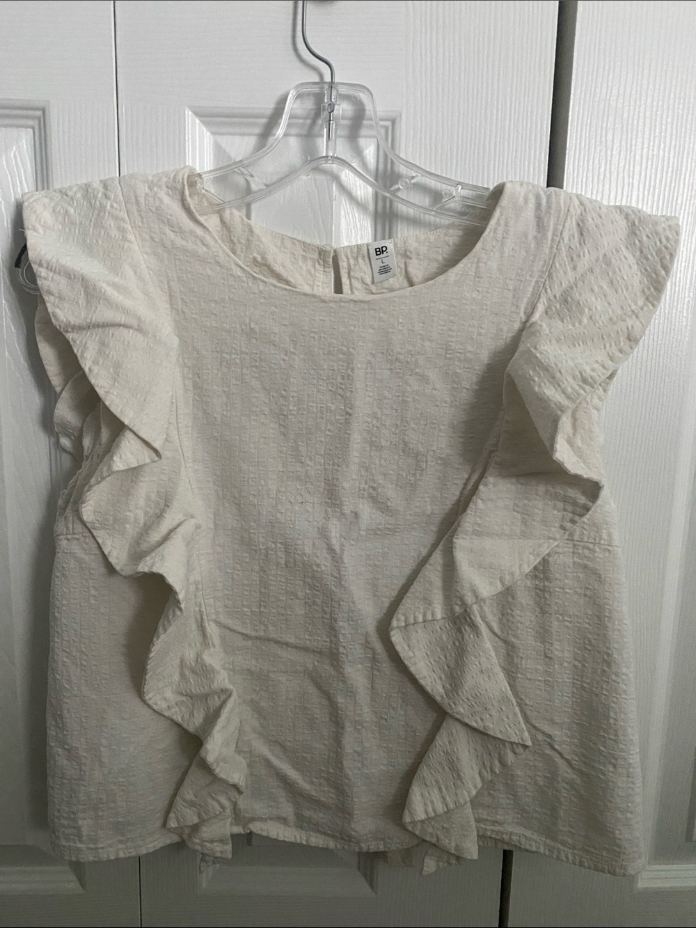 bp Cream Ruffle-Trim Textured Blouse